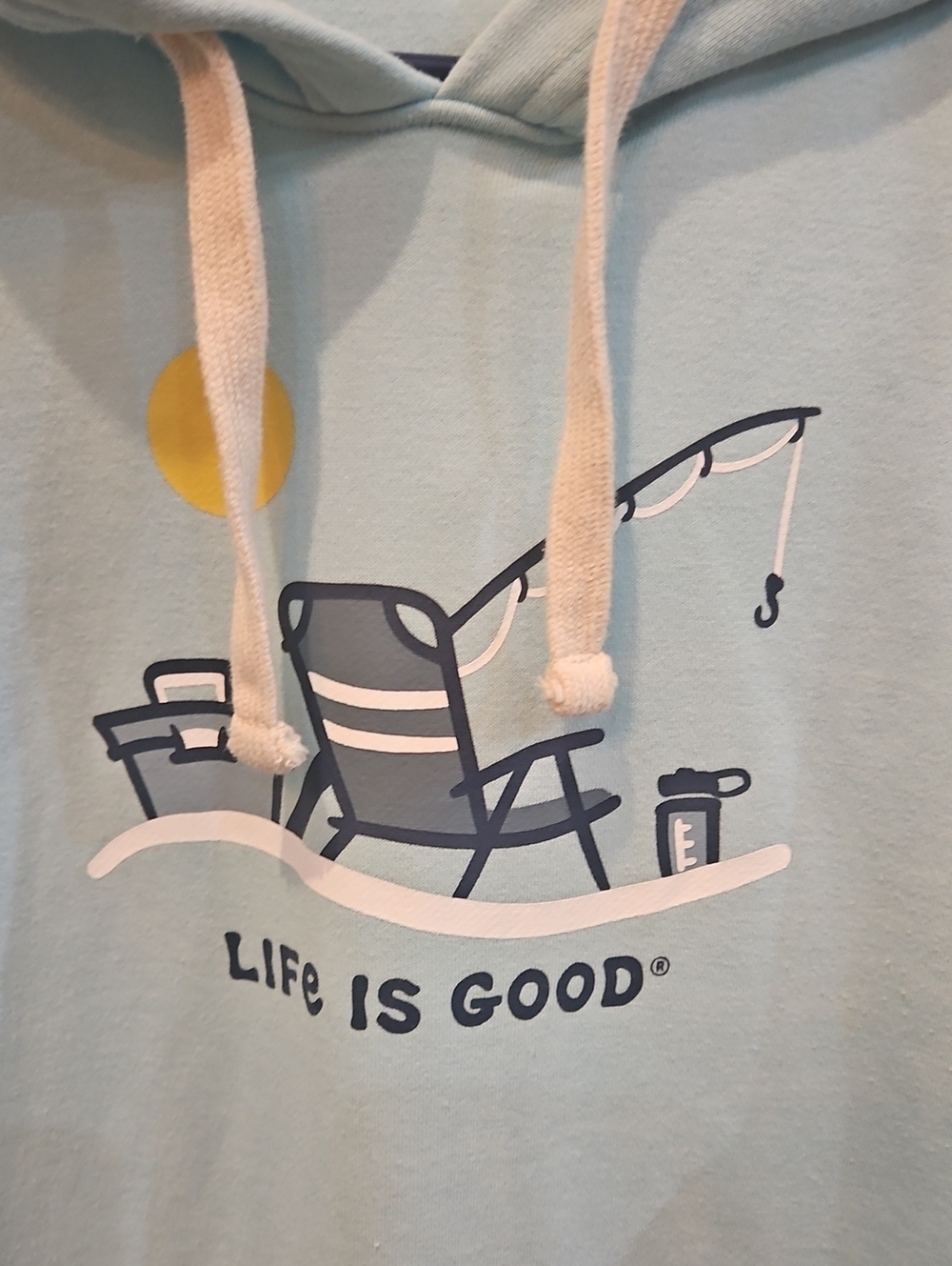 Life Is Good Oversized Pale Blue Fishing- Beach Soft Pullover Sweatshirt Hoodie - Picture 2 of 7